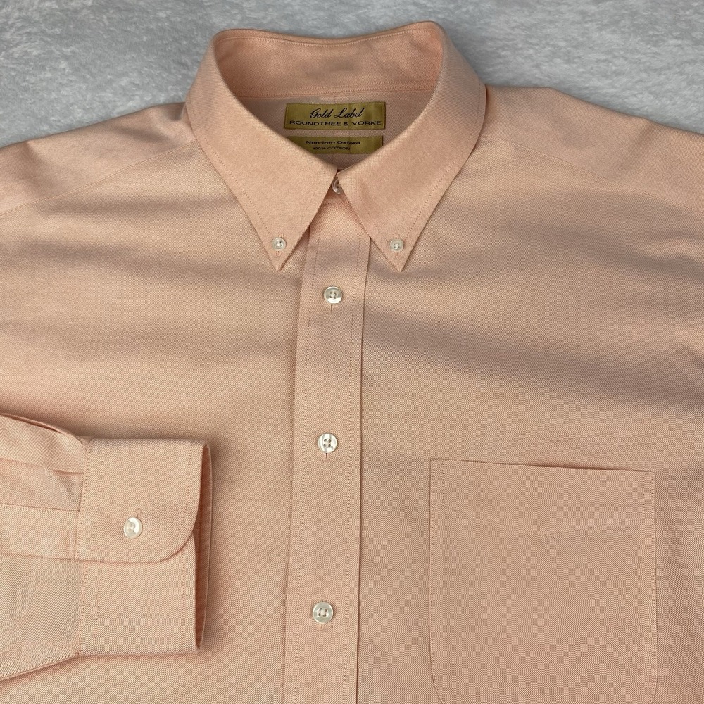 Roundtree & Yorke Gold Label Dress Shirt Mens 16.5-34 Peach Non Iron Oxford